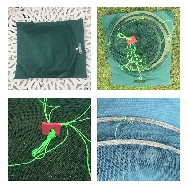 EASY BIG Foldable Fishing Net Hand Net - Crab Net Fish Net with Fishing Rope for Fishes, Shrimps, Crabs (Green, Top Dia:39.37" Bottom Dia:31.5" Heights:13.78") - Image 4